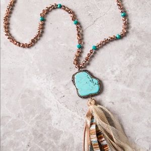 Bohemian Tassel Necklace With Turquoise Pendant